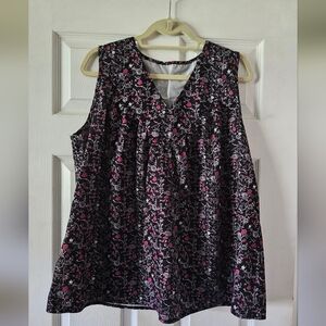 Floral Sleeveless Tank Top - Black and Pink Flowers